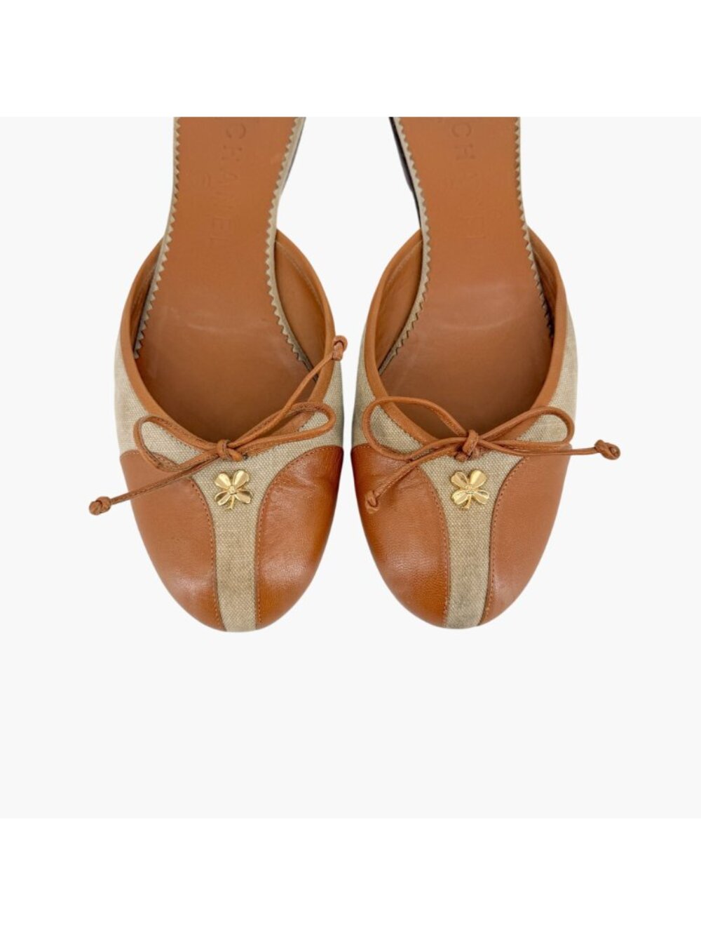Chanel Vintage CC Clover Mule Flats Brown Beige Size 38.5 US 7.5-8 Ballet - Picture 3 of 15
